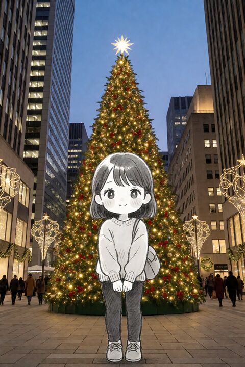 圣诞街景 Chibi 真实背景人像