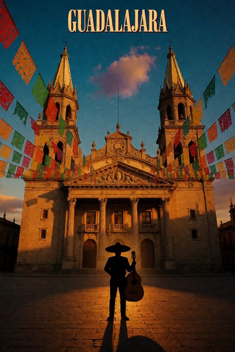 Guadalajara 复古电影旅行海报