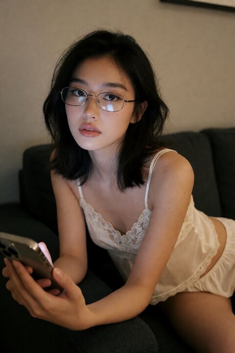 夜间手机光沙发肖像