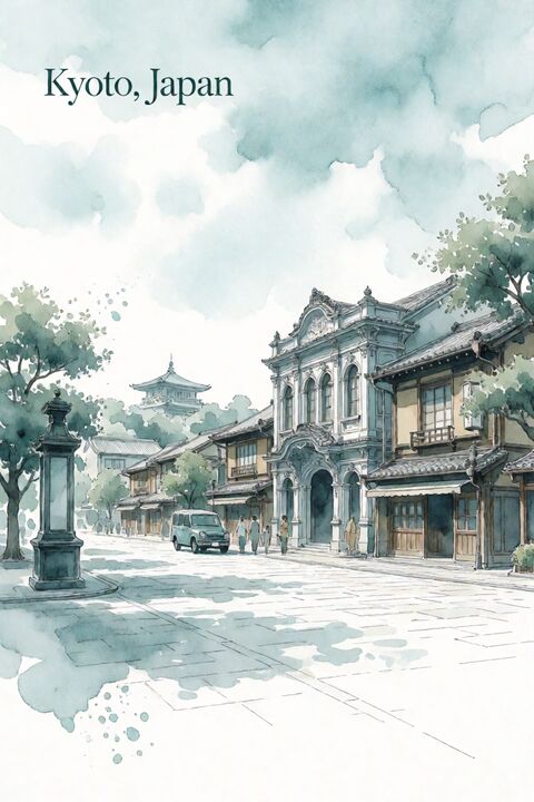 单色水彩城市旅行海报