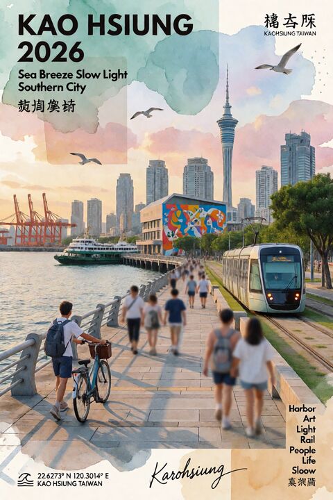 高雄水彩拼贴旅行海报
