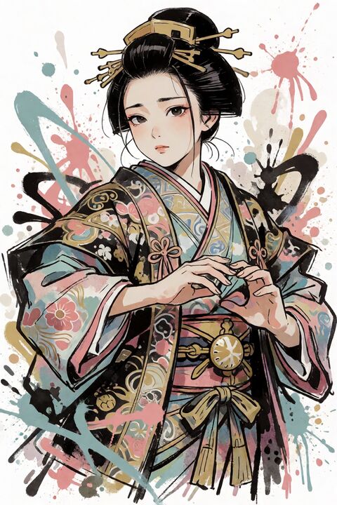 日系手绘涂鸦半身插画