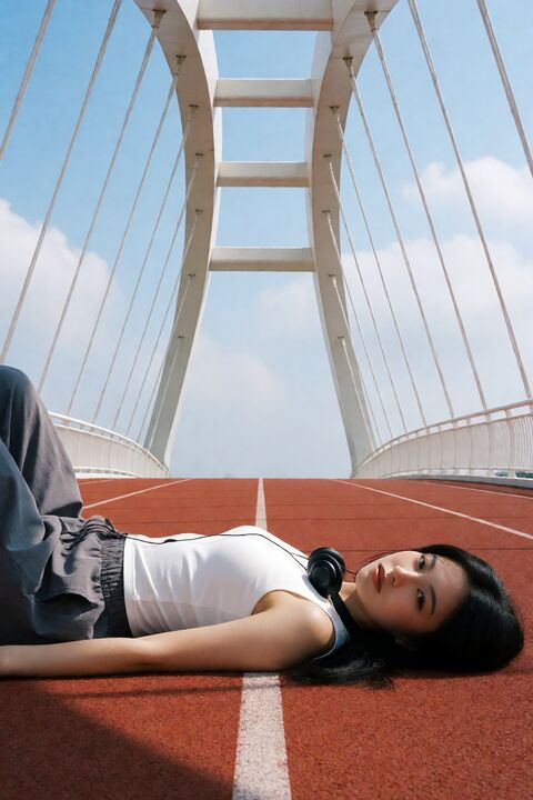 红跑道低角度夏日人像