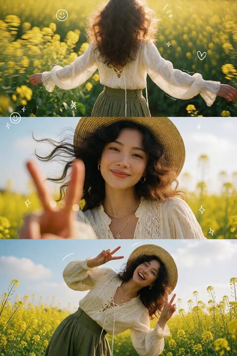 春日花田三联竖版写真拼贴