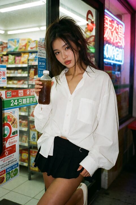 深夜便利店里的性感霓虹少女