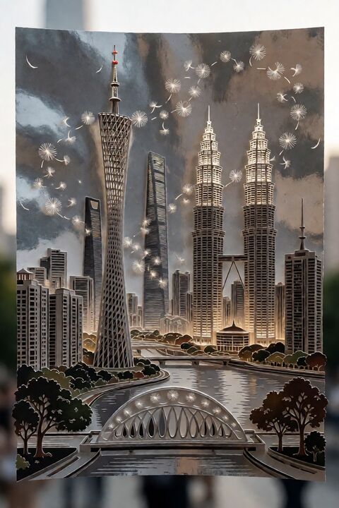 珠江新城剪纸璀璨夜景