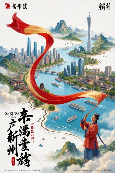 红绸幻化壮阔国潮羊城