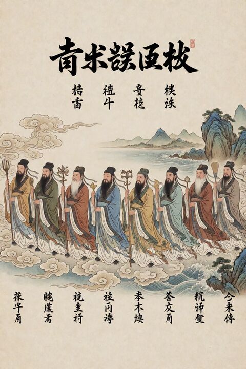 国风工笔八仙长卷插画
